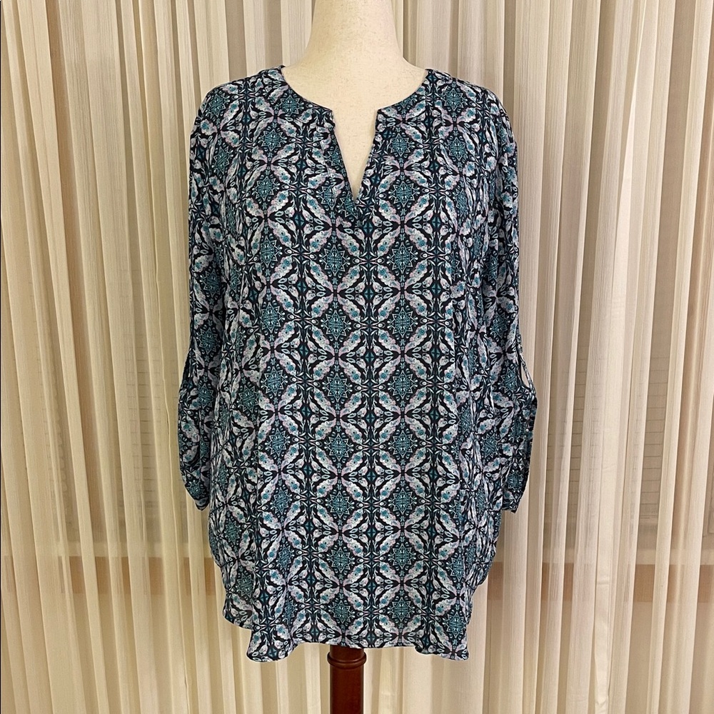 Cato Teal, Navy and Pink Patterned Tunic Top